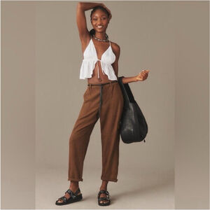 Anthropologie Pilcro Linen Blend Beach Slim Cargo Pants Brown NWT Small $128